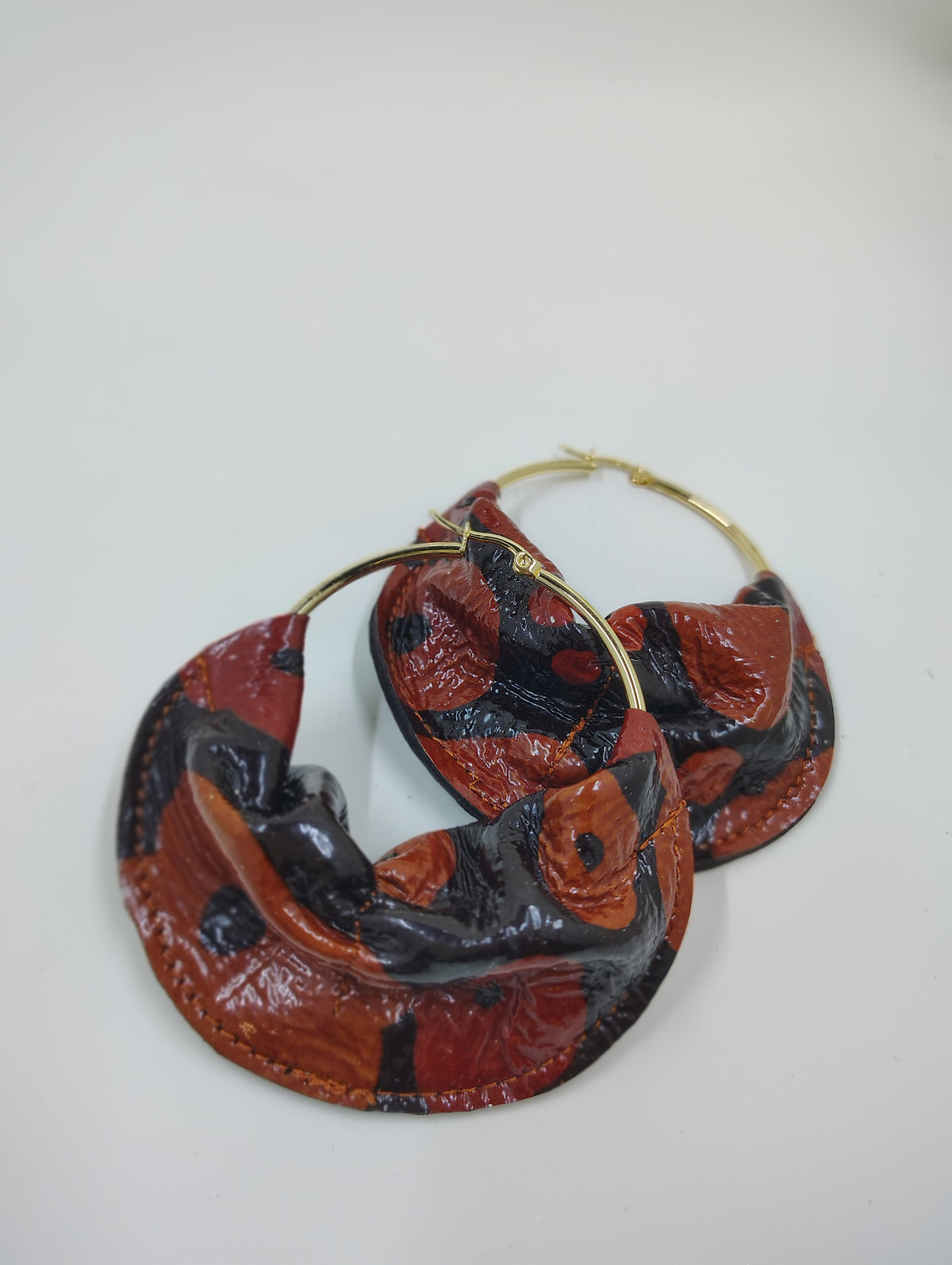 TMC Fulani 70's vintage floral Leather Hoop Earrings