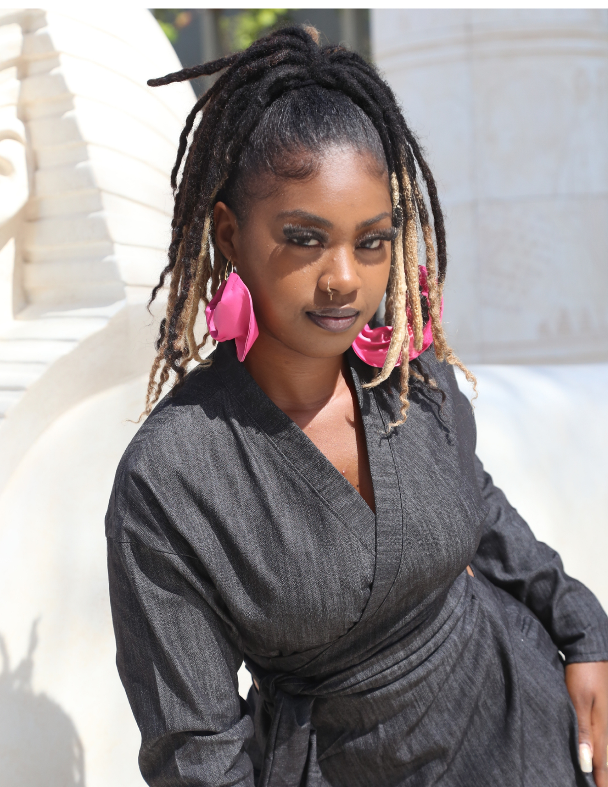 TMC Fulani Pink Leather Hoop Earrings