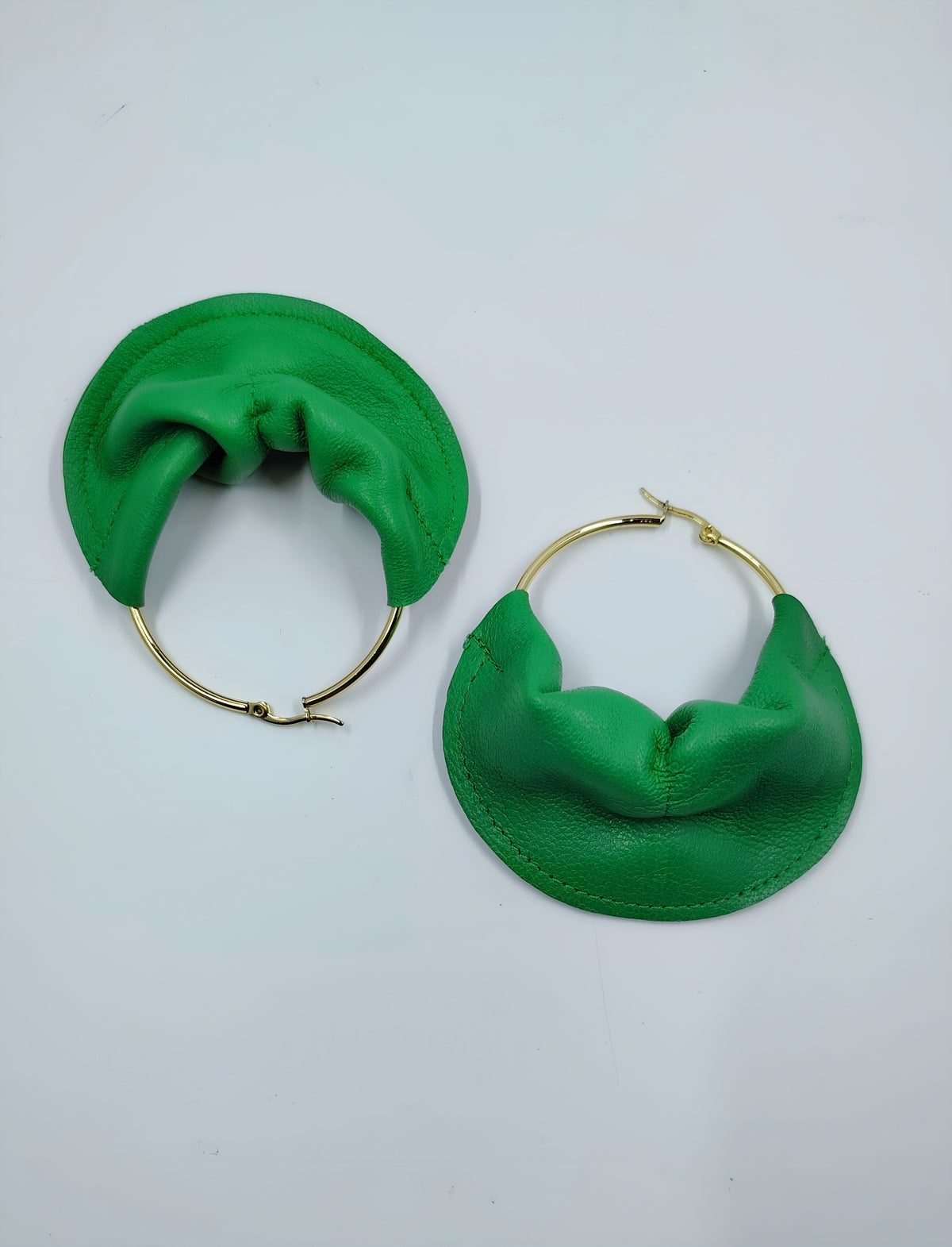 TMC Fulani Green Leather Hoop Earrings